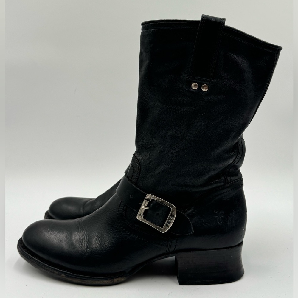 Frye Black Leather Engineer Boots